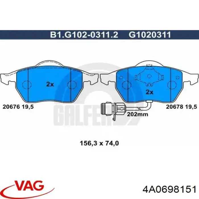 Купить 4A0698151 VAG Колодки тормозные