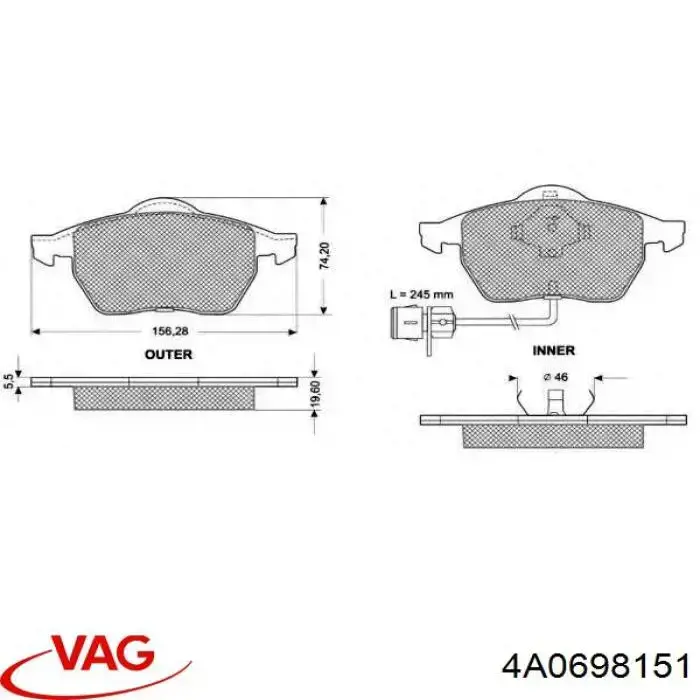 4A0698151 VAG Колодки передние