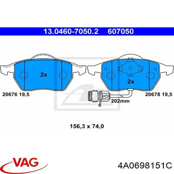 Передние тормозные колодки 4A0698151C VAG