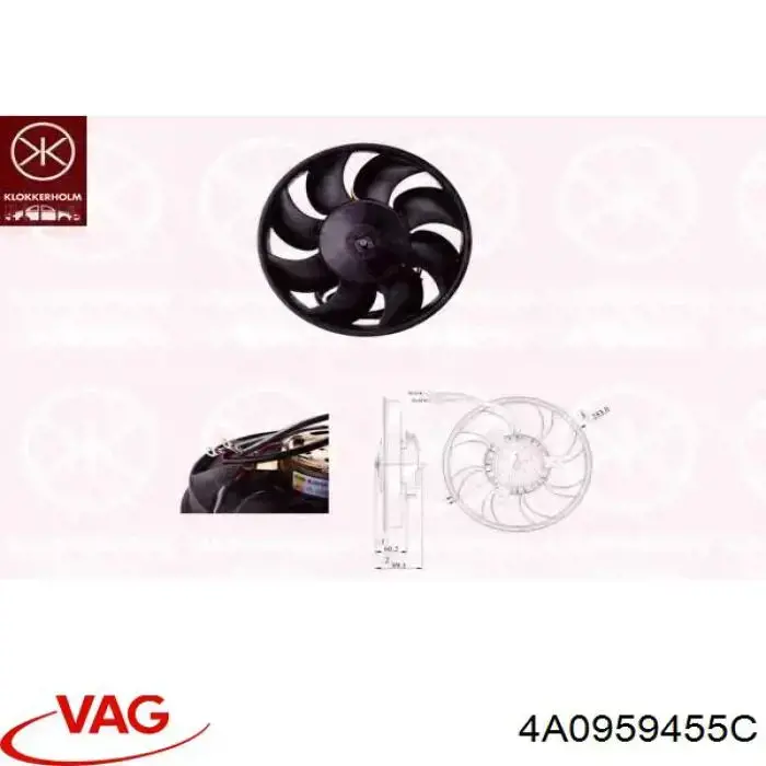 Купить 4A0959455C VAG Электровентилятор охлаждения в сборе (мотор+крыльчатка) правый
