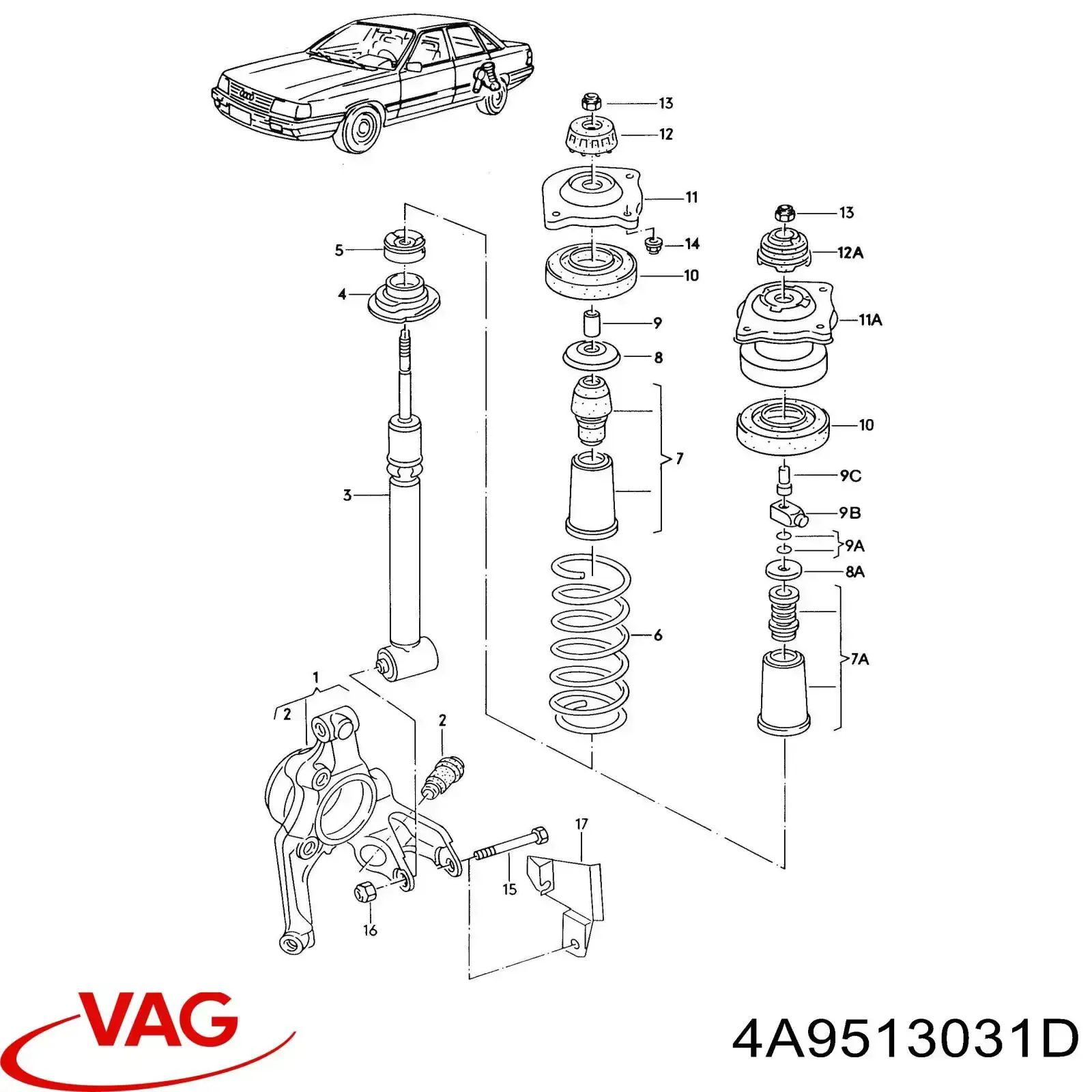 Стойка амортизатора задняя VAG 4A9513031D цена, от 33.91 USD