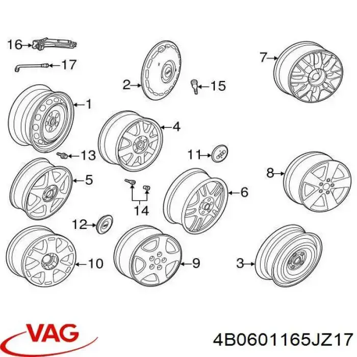 4B0601165JZ17 VAG Tapacubos de ruedas original y equivalente