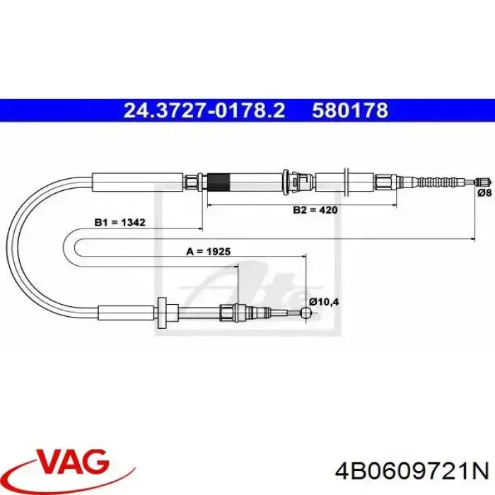 Задний трос ручника VAG 4B0609721N цена, от 24.42 USD