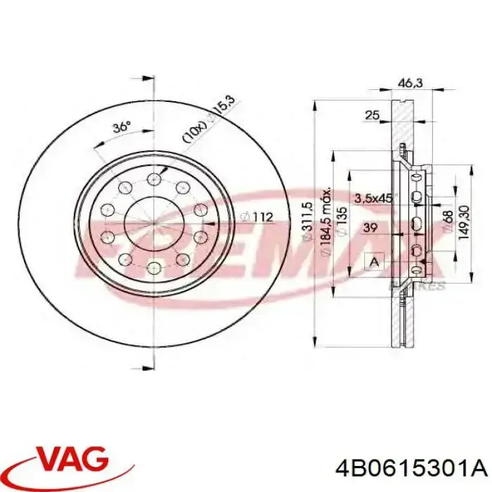 Передние тормозные диски 4B0615301A VAG