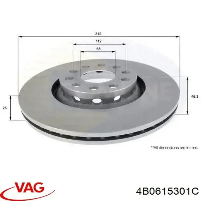 Передние тормозные диски 4B0615301C VAG