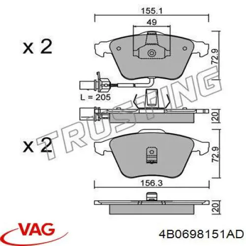 Колодки VAG 4B0698151AD цена, от 53.30 USD