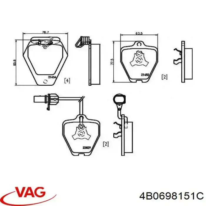 Колодки гальмівні передні, дискові 4B0698151C VAG/Audi