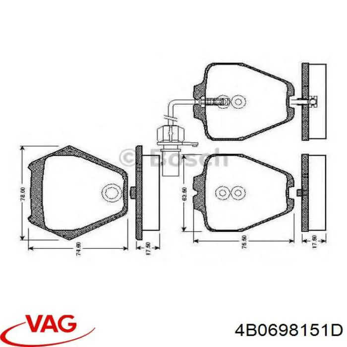 Передние тормозные колодки 4B0698151D VAG