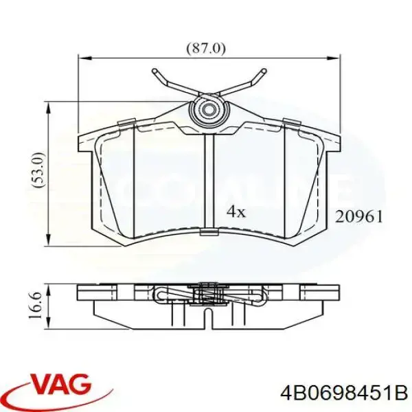 Купить 4B0698451B VAG Колодки тормозные задние, дисковые