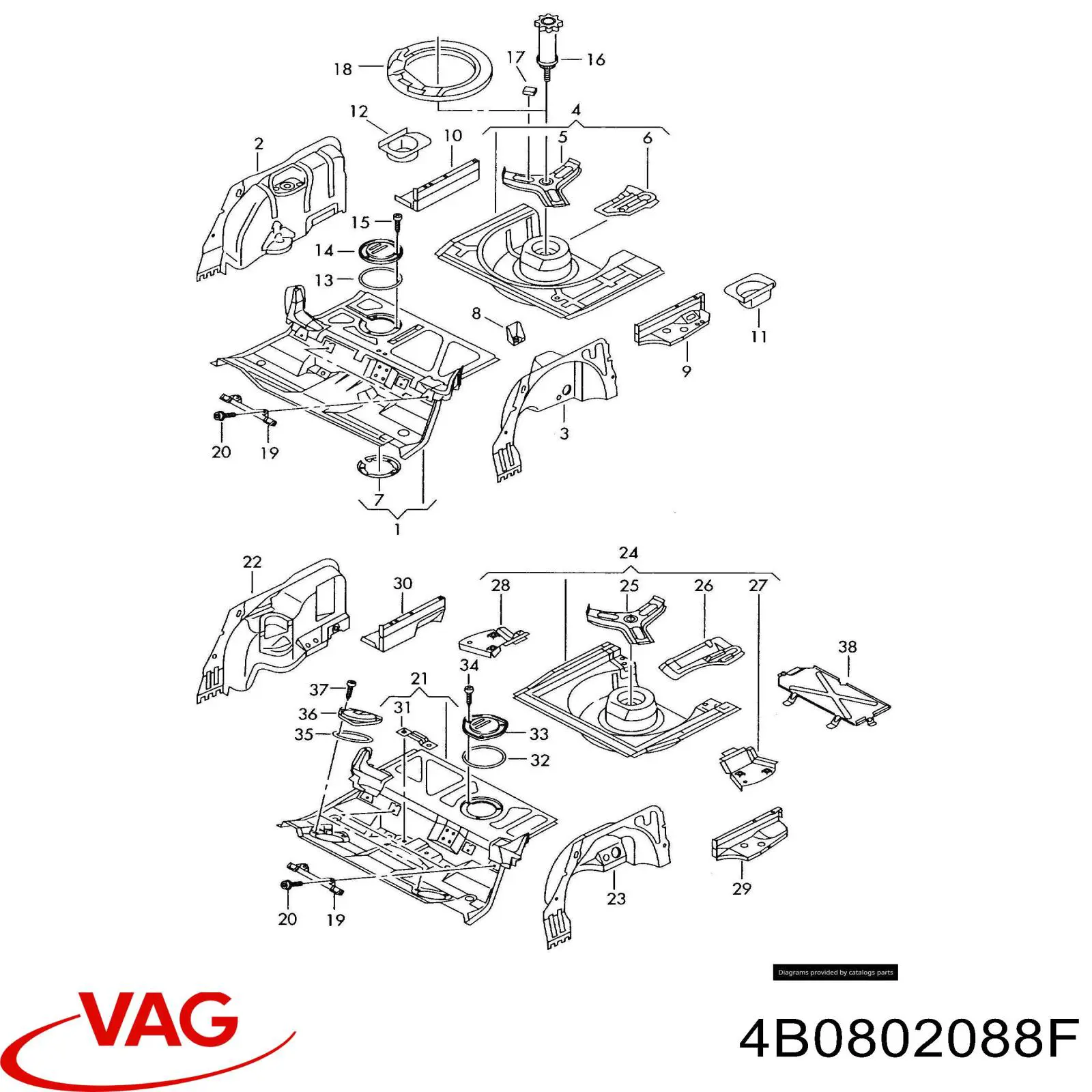 Днище багажника (ниша запасного колеса) 4B0802088F VAG