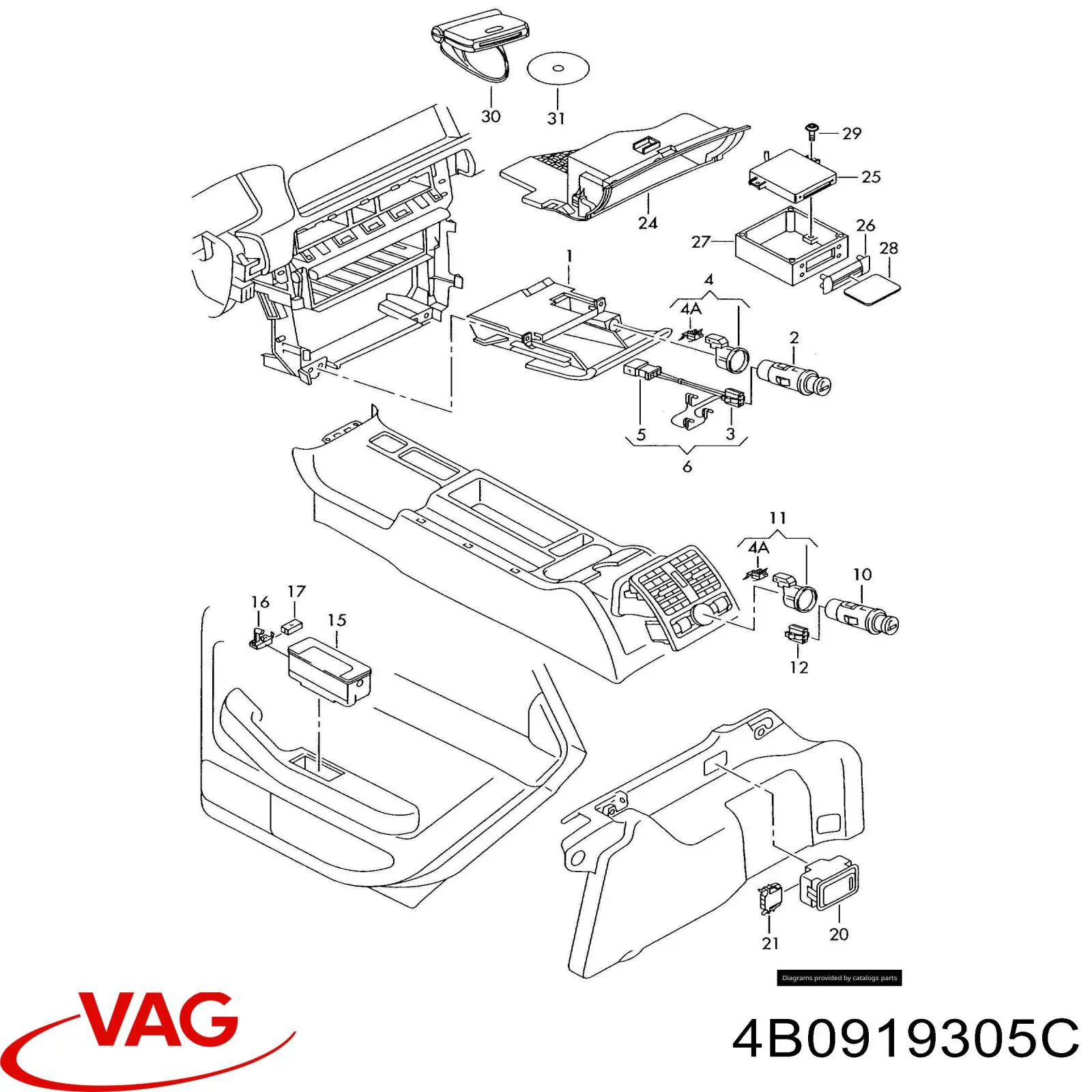 Прикуриватель 4B0919305C VAG