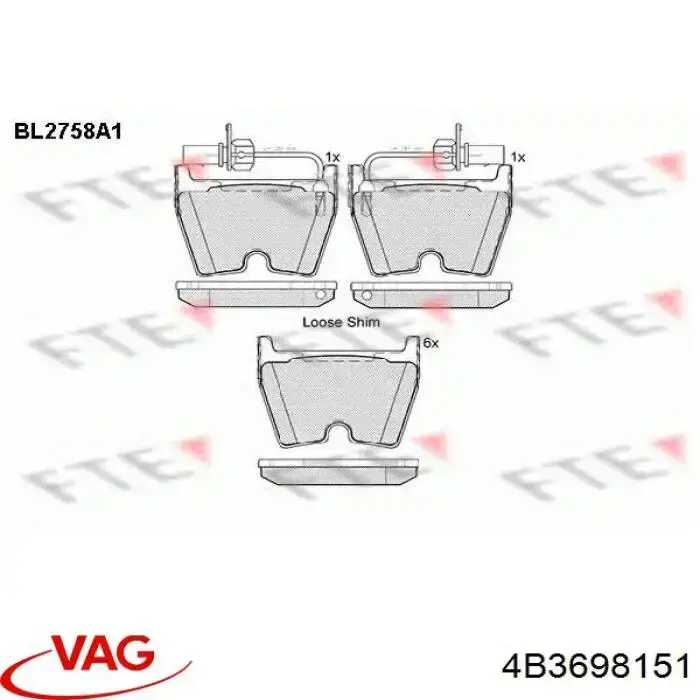 Купить 4B3698151 VAG Колодки тормозные