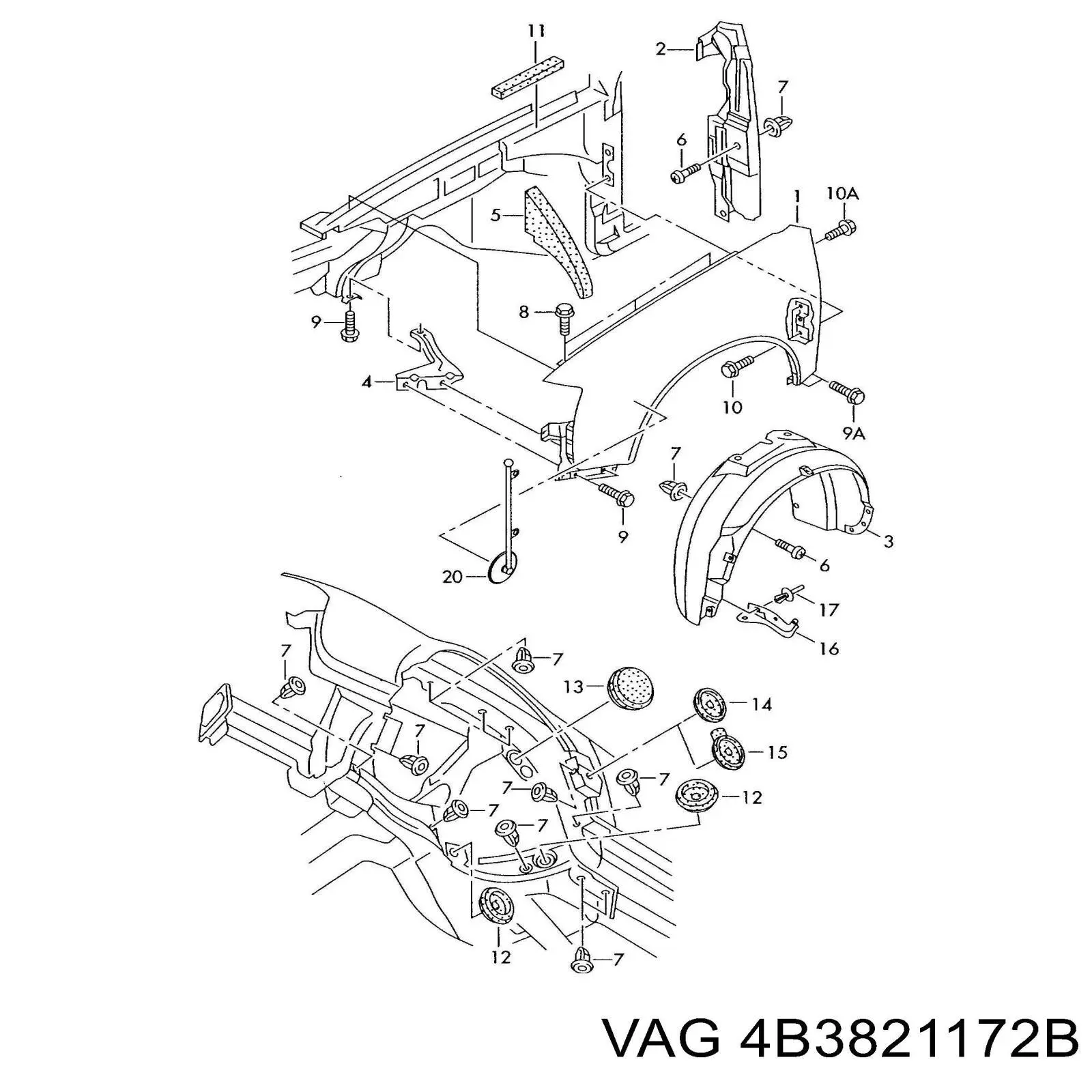 4B3821172B VAG Подкрыльник переднего крыла, правый