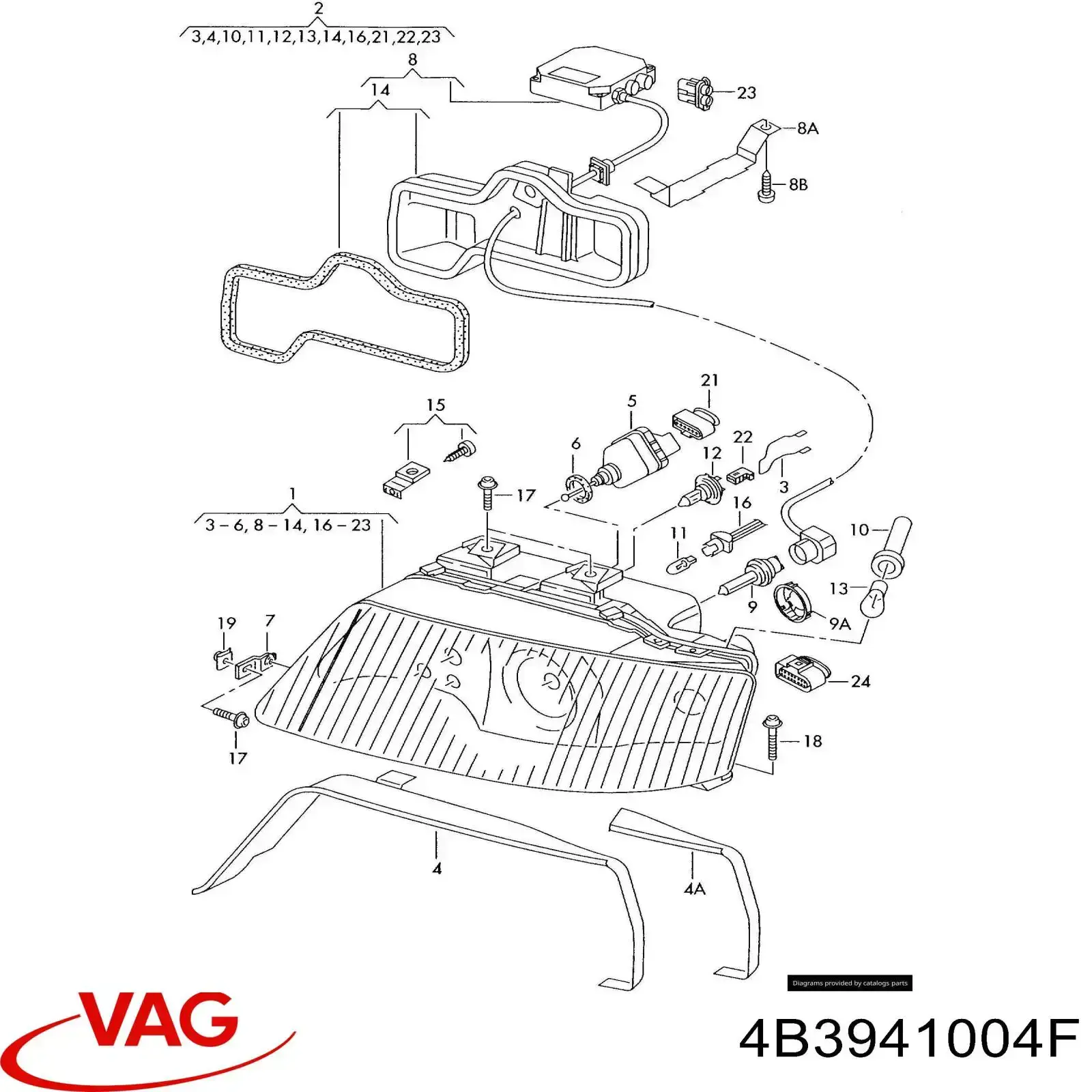 Фара правая 4B3941004AA VAG