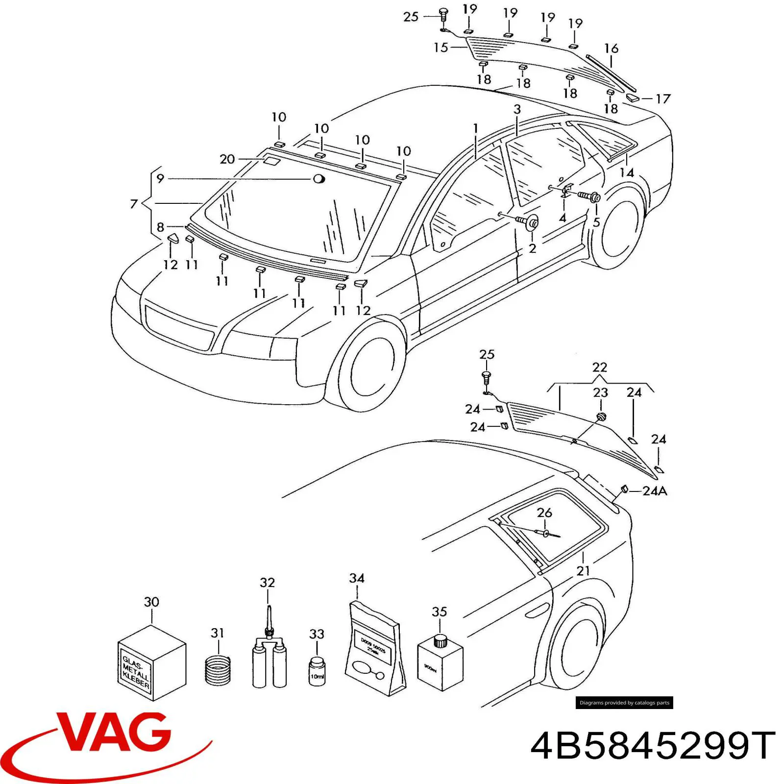 Стекло багажника, левое VAG 4B5845299T цена, от 8.87 USD