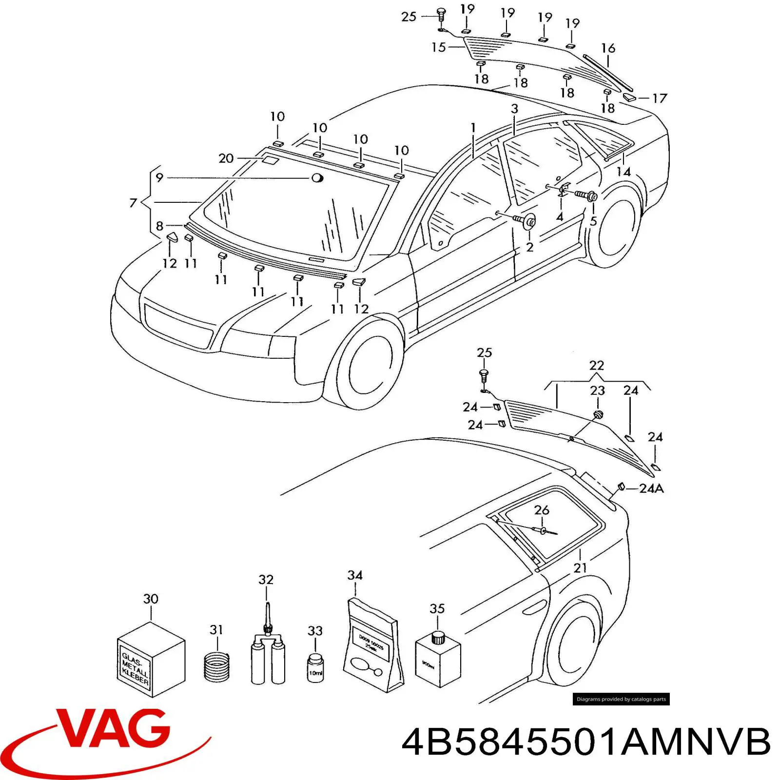 Стекло заднее 4B5845501AMNVB VAG