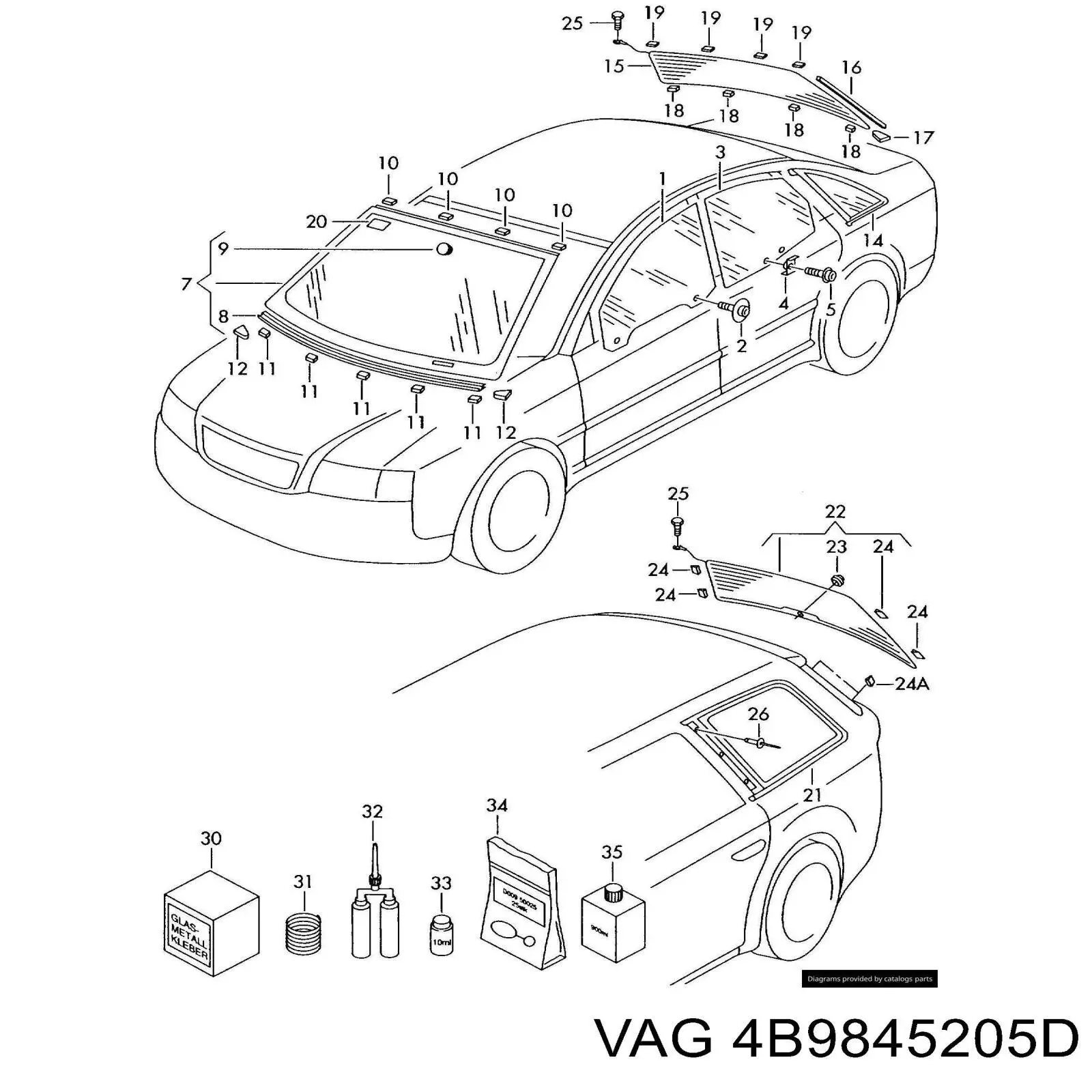 4B9845205D VAG Стекло двери задней левой