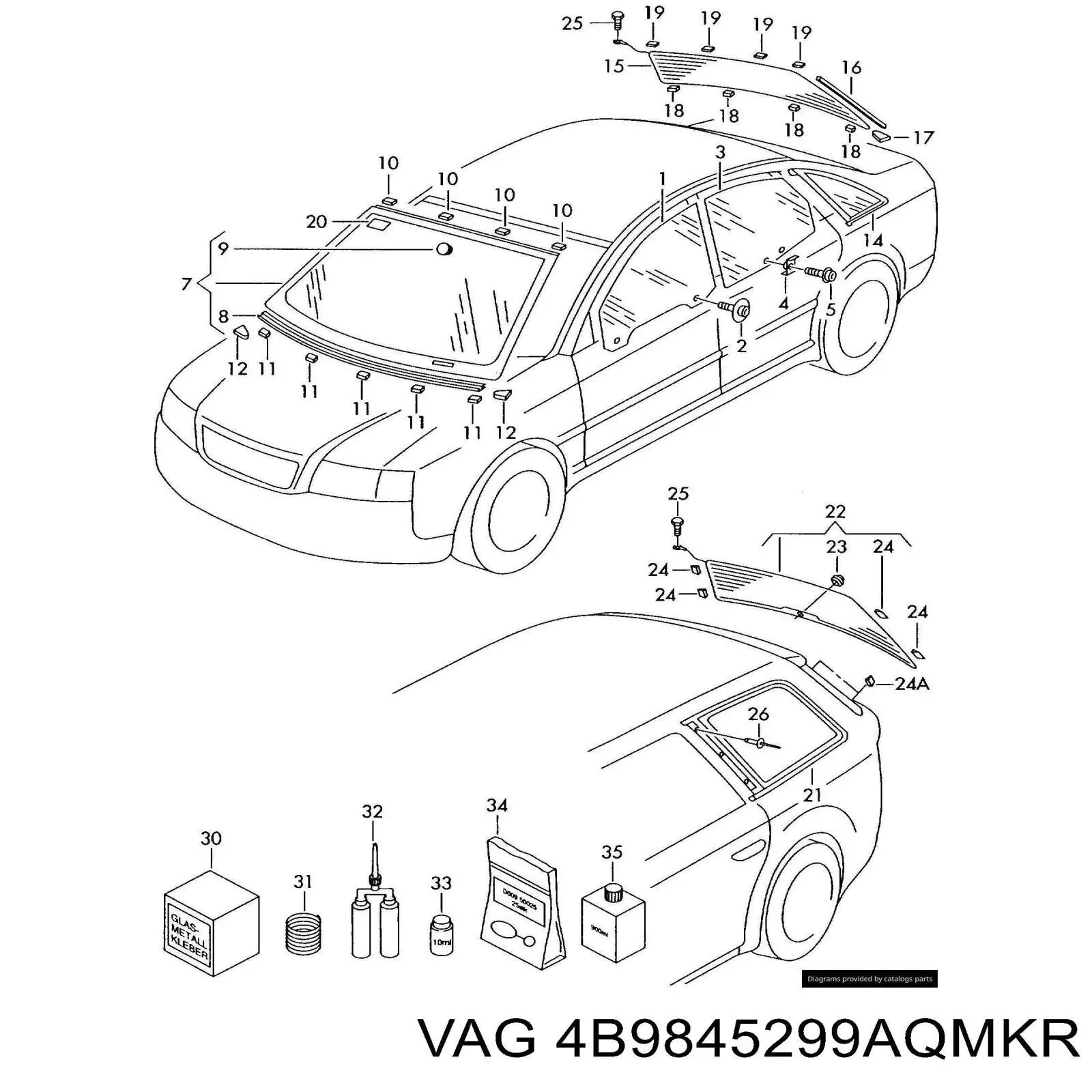 4B9845299AQMKR VAG Стекло кузова/багажного отсека, левое