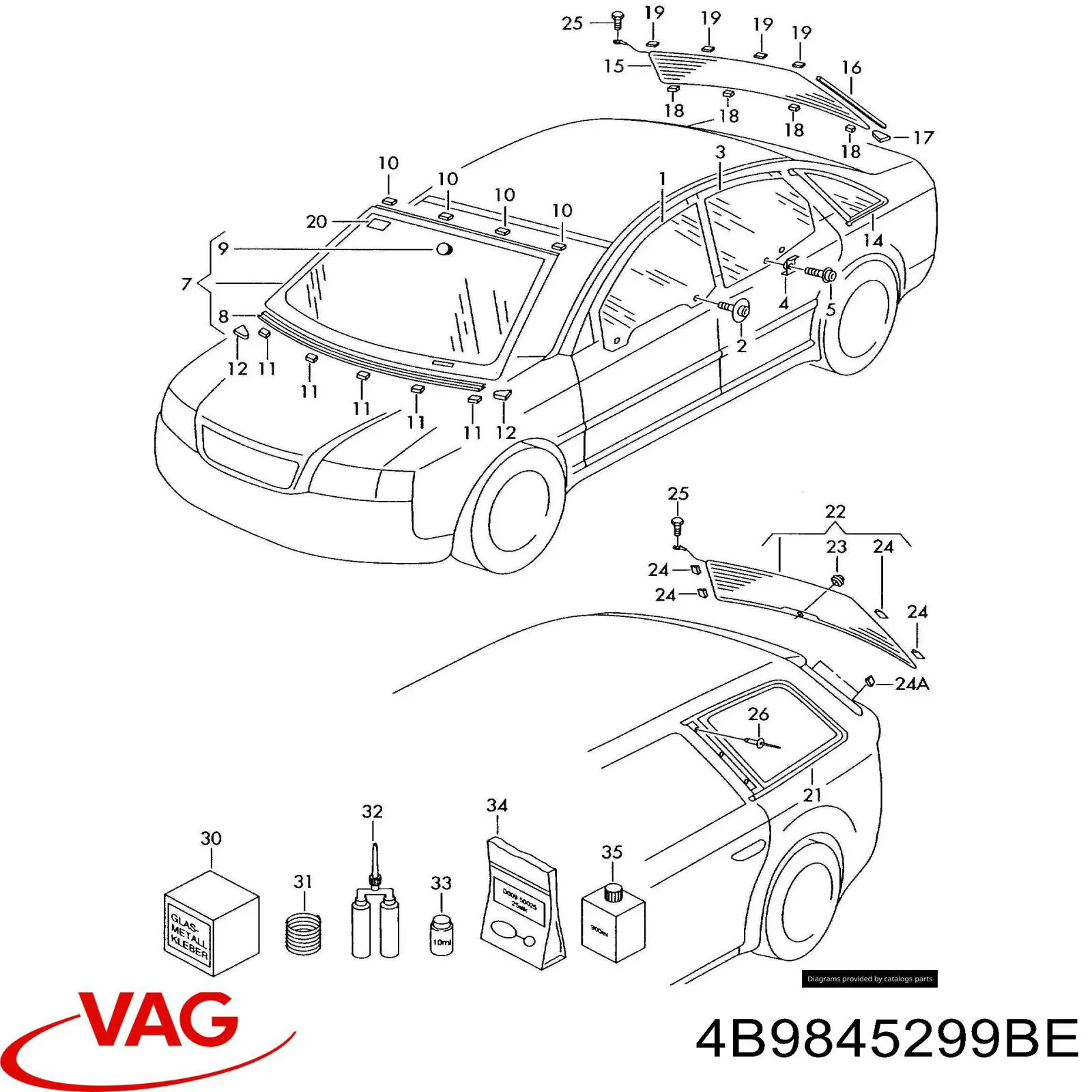 Стекло багажника, левое VAG 4B9845299BE цена, от 12.67 USD