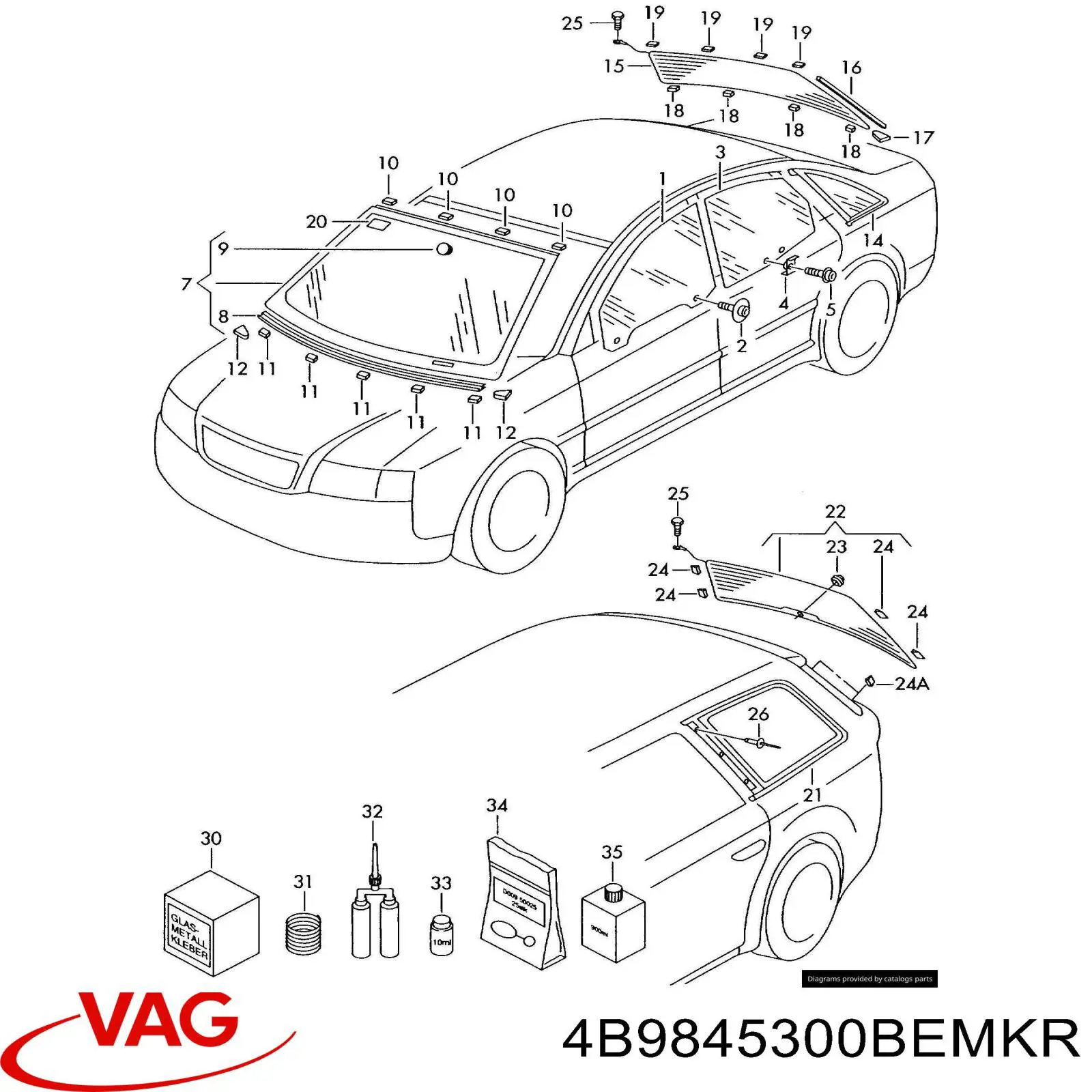 Стекло кузова/багажного отсека, правое VAG 4B9845300BEMKR цена, от 25.34 USD