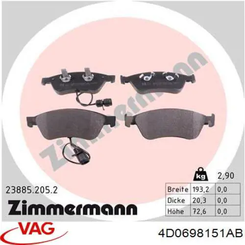 Колодки VAG 4D0698151AB цена, от 101.24 USD