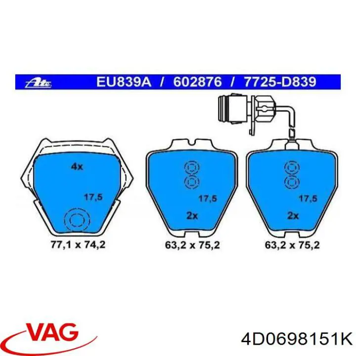 Передние тормозные колодки 4D0698151K VAG