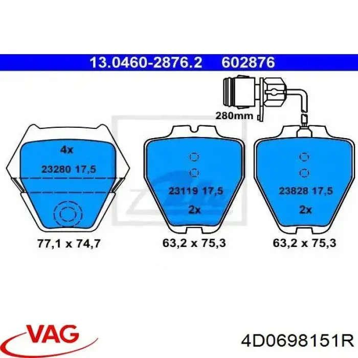 Колодки VAG 4D0698151R цена, от 69.31 USD