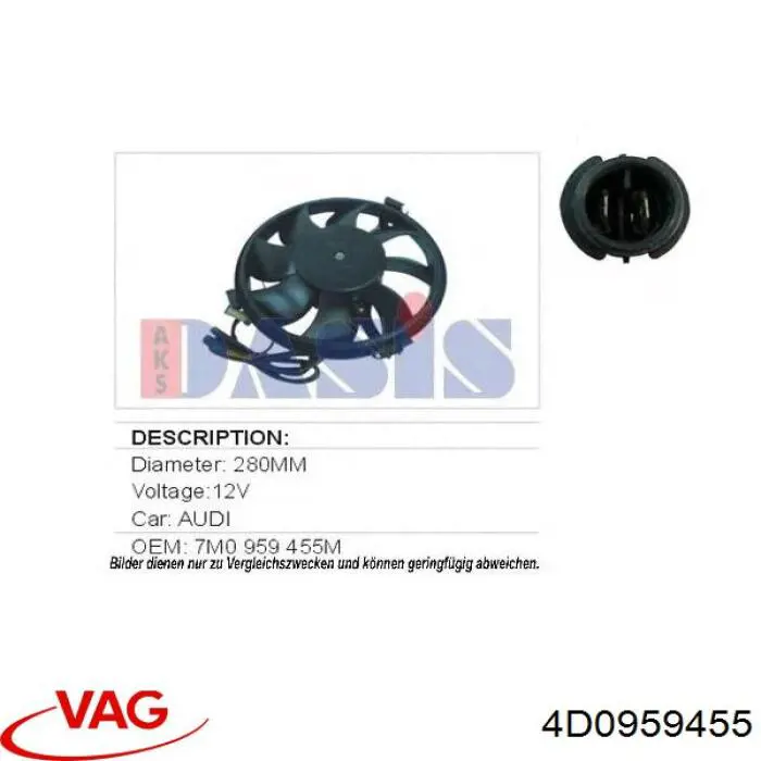 Купить 4D0959455 VAG Вентилятор (крыльчатка) радиатора охлаждения левый
