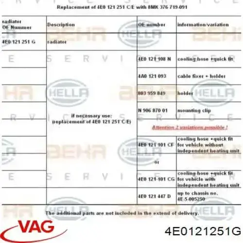 Купить 4E0121251G VAG Радиатор водяной