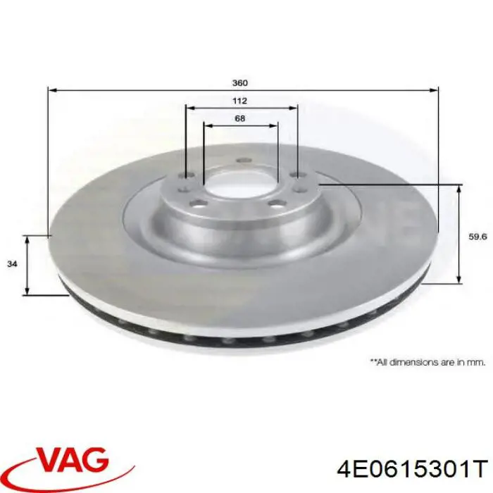 Передние тормозные диски 4E0615301T VAG