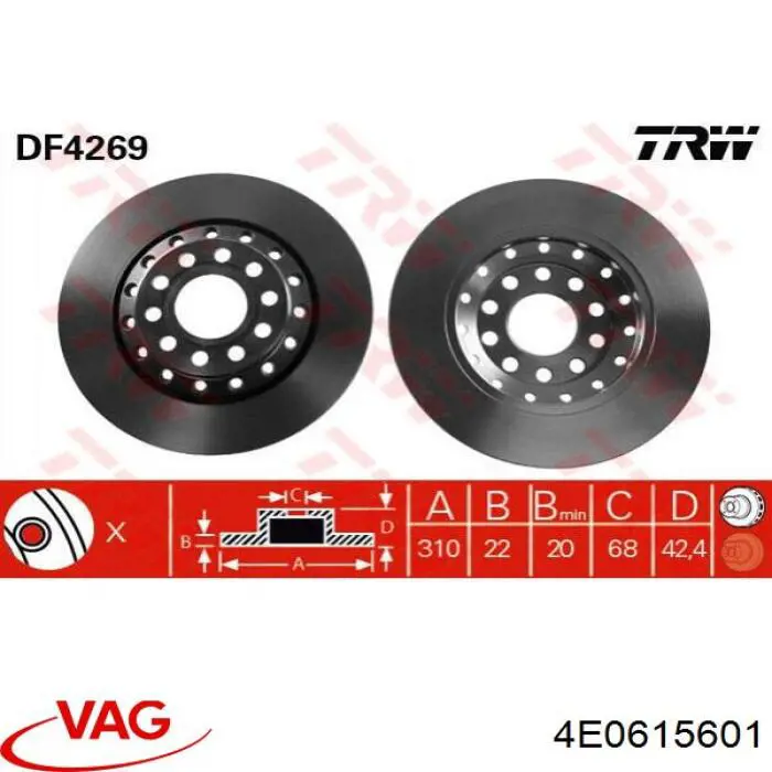 Задний тормозной диск VAG 4E0615601 цена, от 55.57 USD