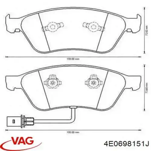 Передние тормозные колодки 4E0698151J VAG