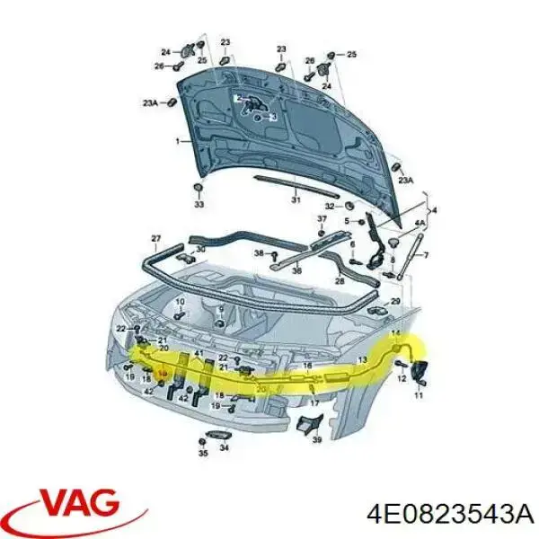 Купить 4E0823543A VAG Трос открывания капота задний