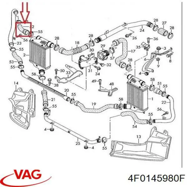 4F0145980F VAG шланг (патрубок интеркуллера верхний)