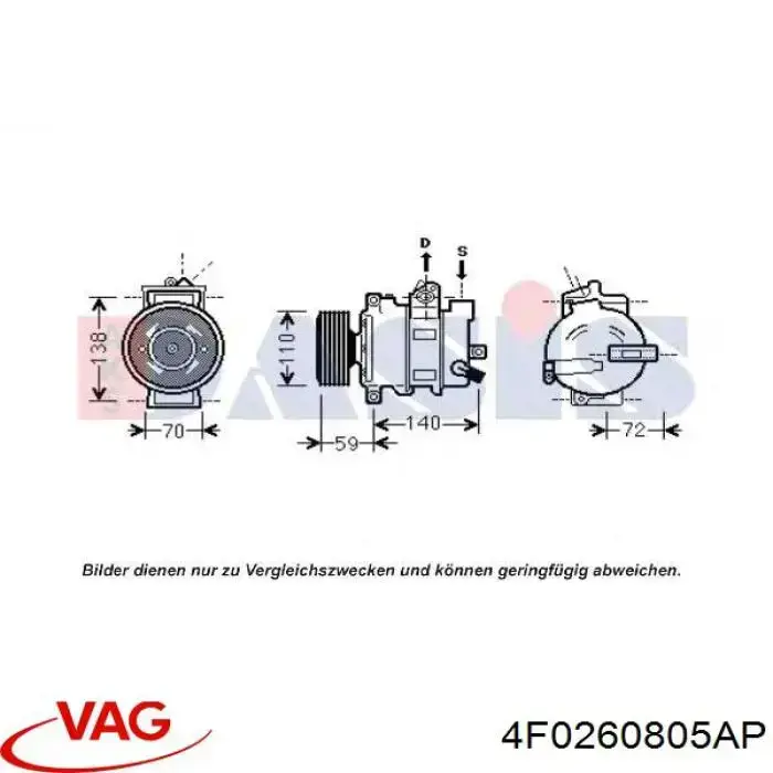 Компрессор системы кондиционирования VAG 4F0260805AP цена, от 190.03 USD