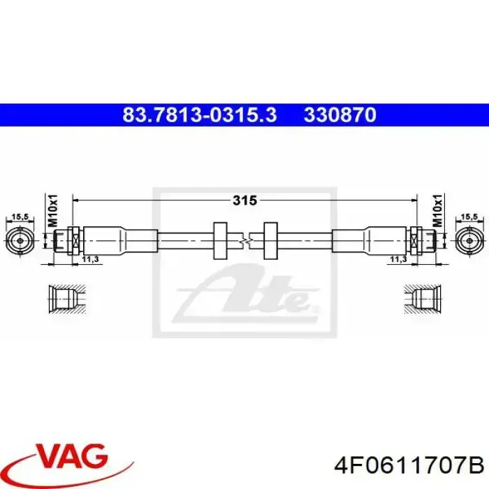 Шланг тормозной передний VAG 4F0611707B