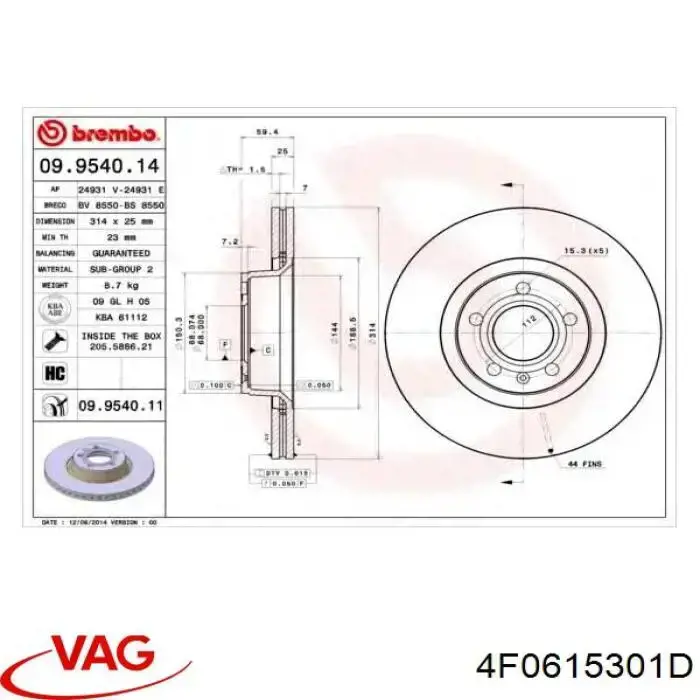 Тормоз дисковый передний VAG 4F0615301D цена, от 65.10 USD