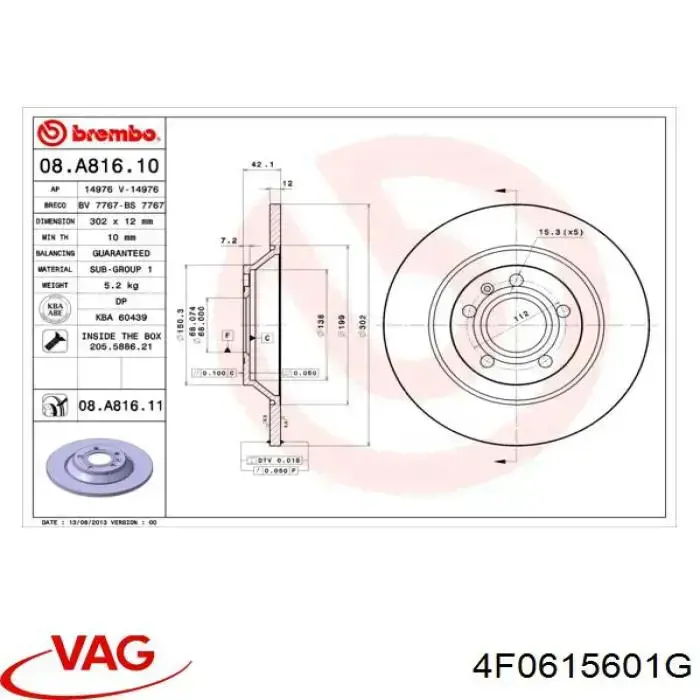 Тормозные диски 4F0615601G VAG