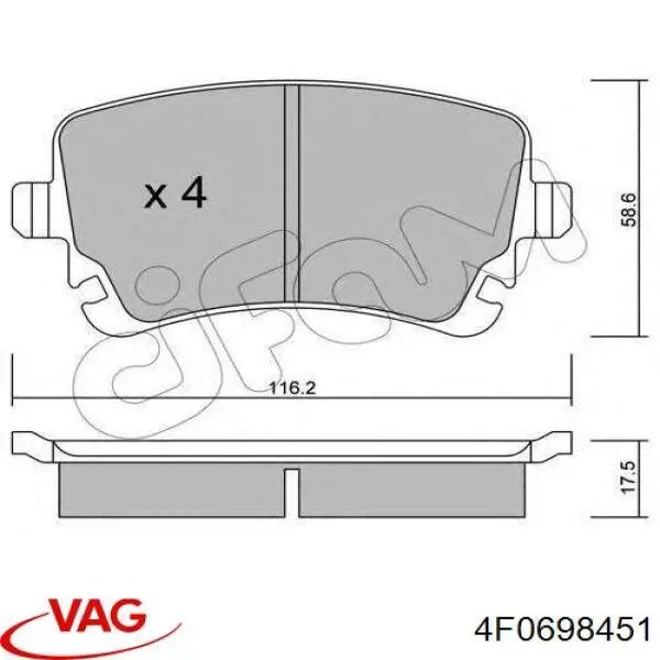 Купить 4F0698451 VAG Колодки тормозные задние, дисковые