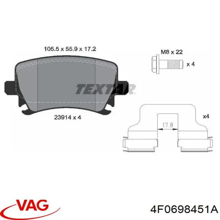 Колодки дисковые  VAG 4F0698451A цена, от 23.49 USD