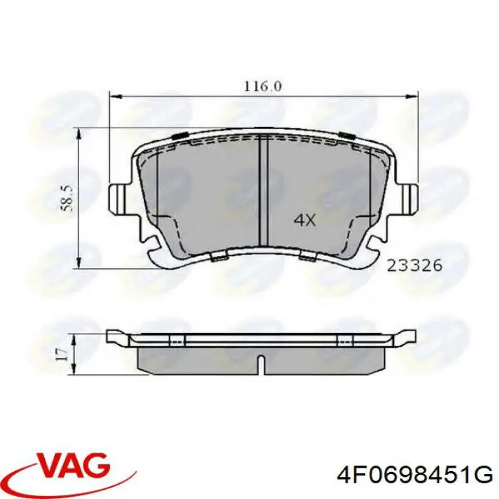 Купить 4F0698451G VAG Колодки тормозные задние, дисковые