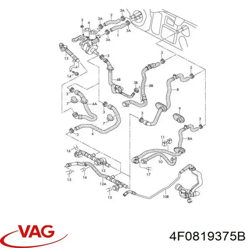 4F0819375B VAG шланг радиатора отопителя (печки, обратка)