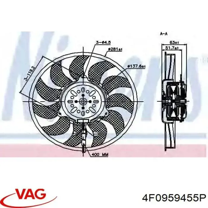 Купить 4F0959455P VAG Электровентилятор охлаждения в сборе (мотор+крыльчатка)