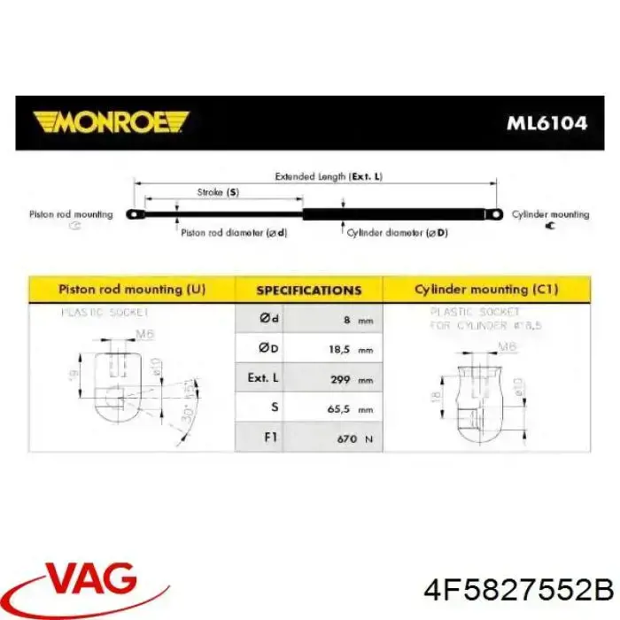 Амортизатор задней двери VAG 4F5827552B цена, от 6.29 USD