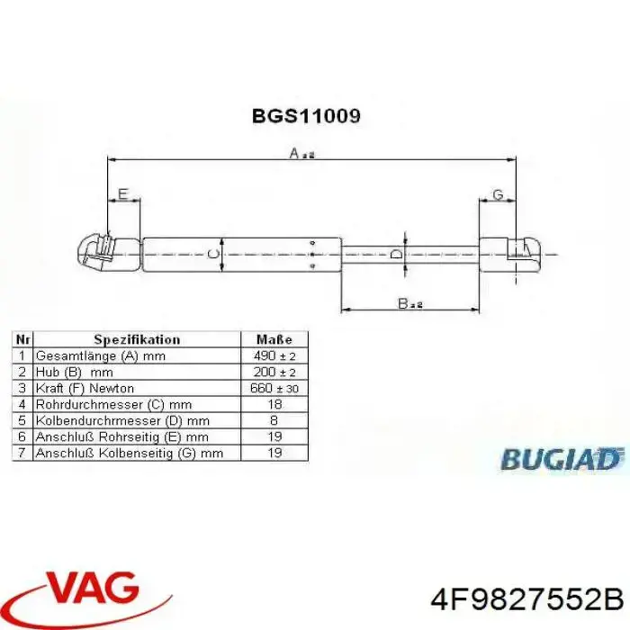 Купить 4F9827552B VAG Амортизатор двери багажника
