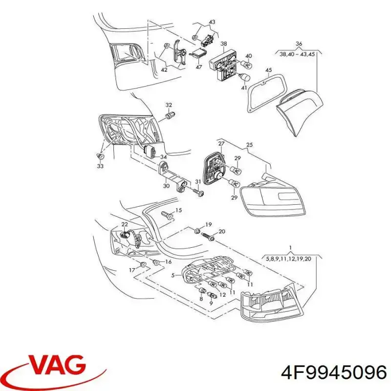 Купить 4F9945096 VAG Фонарь задний правый, внешний