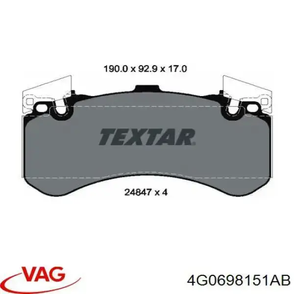 Купить 4G0698151AB VAG Колодки тормозные