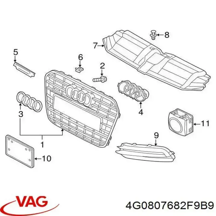 Решетка переднего бампера, правая VAG 4G0807682F9B9 цена, от 64.71 USD