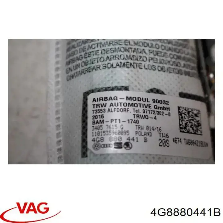 Подушка безопасности (AIRBAG) спинки сиденья левого 4G8880441B VAG