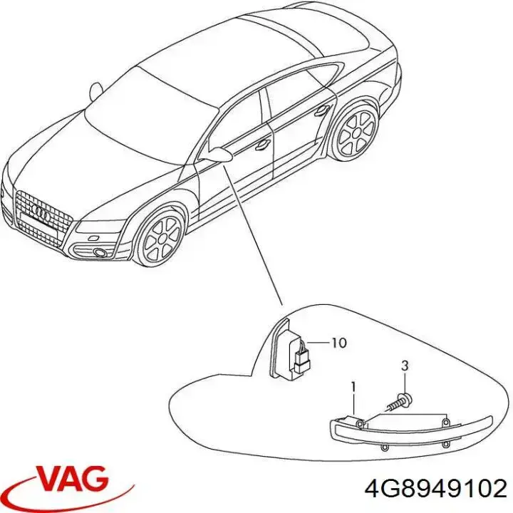 Pisca-pisca de espelho direito para Audi A7 (4GA)